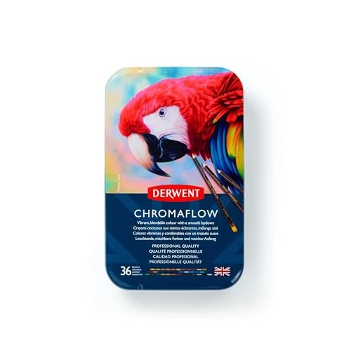 Limited-time offer: Derwent Chromaflow Pencils, Set of 36 in Tin, 3.5mm Round Core, Premium Core Strength, Blendable with Smooth Texture, Ideal for Drawing, Colouring & Layering, Professional Quality, 2306012 from 46.20 GBP to 39.05 GBP (save 15%)