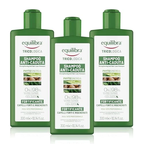 equilibra Champú anticaída fortificante, limpia suavemente el cabello frágil, evita que se caiga o se rompa, a base de aloe vera, aceite de argán, queratina vegetal, 3 unidades de 300 ml