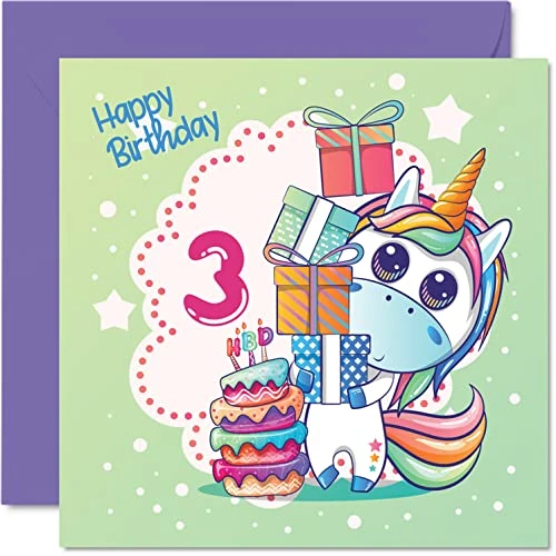 Stuff4 Tarjeta de primer cumpleaños para niña, pastel mágico de unicornio, tarjeta de cumpleaños de unicornio para niña de 1 año, tarjetas de 1 año para niñas, 145 mm