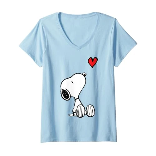 Donna Snoopy Seduto Cuore Arachidi Maglietta con Collo a V
