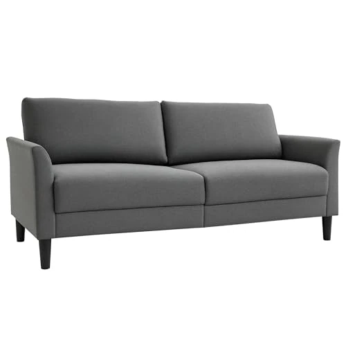 HOMCOM Canapé 3 Places pour la Maison et Le Bureau avec 4 Pieds en métal, canapé avec accoudoirs rembourrés, Tissu Effet Lin, Gris
