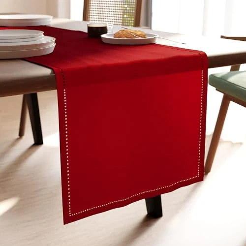 Oferta limitada: Encasa XO Camino de Mesa | Puro Algodón con Diseño Hilvanado | Tamaño 32x230 cm | Rojo - Lavable a Máquina de 21.49 EUR a 17.19 EUR (ahorro 20%)