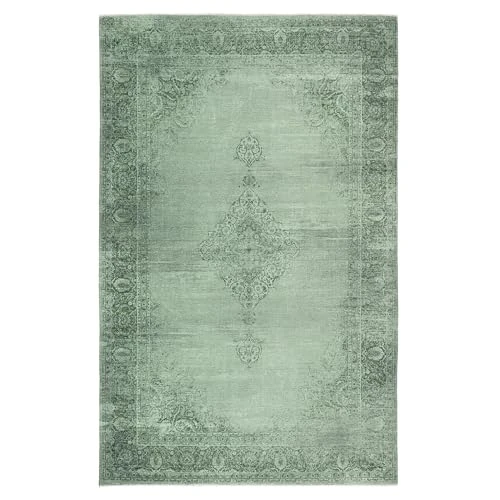 Oferta limitada: TESSO LIVING Alfombra Kilim Vintage Salón, Pelo Corto, Antideslizante, Lavable a máquina, Verde 120 X 160 cm, Tapete Moderno de Pelo bajo, Super Suave, Flecos de 89.95 EUR a 69.95 EUR (ahorro 22%)