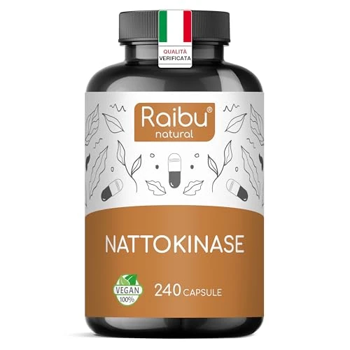 Raibu Nattokinase - Alto Dosaggio 100 mg (Nattokinase 20.000 FU/g) - Natto Giapponese da Soia, 8 Mesi di Fornitura - 240 Capsule, Testato in Laboratorio e Vegano - Senza Additivi