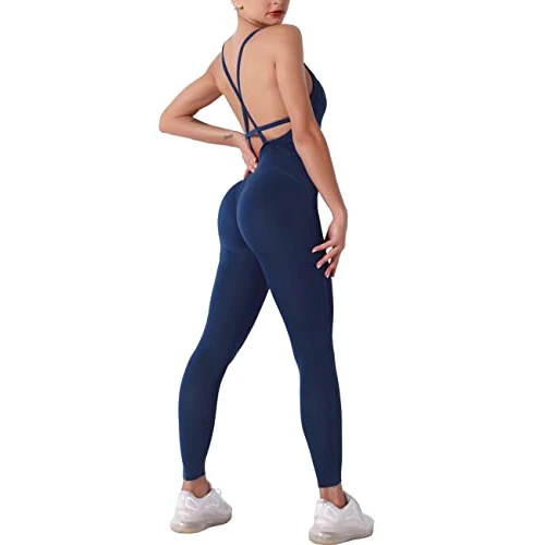 Offerta a tempo: STARBILD Tuta Sportiva Donna AntiCellulite Push Up Sexy Senza Maniche 2 Pezzi Reggiseno Leggins Lunghi Jumpsuit Abbigliamento Ginnastica Yoga Bodysuits, M4180-Blu XL - 68.77% da 31.99 € a 9.99 €