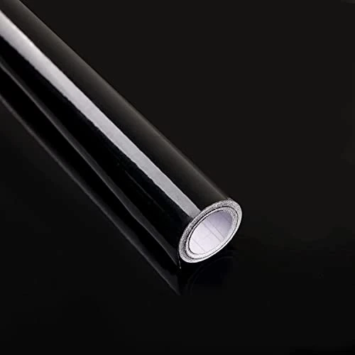 Decoroom Papier Adhésif pour Meuble Noir Glossy 60×500cm Papier Peint Autocollant pour Imperméable Film Vinyle Rouleau Décoratif Cuisine Comptoirs Armoires Placard Chambre