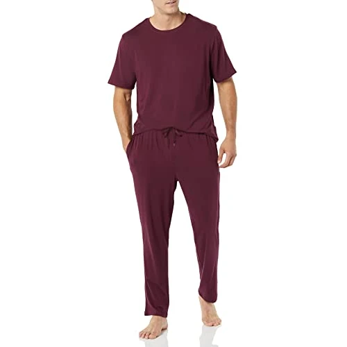 Offre limitee: Amazon Essentials Ensemble Pyjama avec T-Shirt et Pantalon Long, en Coton Modal Homme, Bordeaux Foncé, XXS de 28.50 EUR a 28.50 EUR (economie 0%)