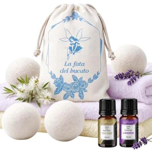 Zeitlich begrenztes Angebot: LUMINER Woll-Trocknerbälle für Wäschetrockner (6 Stück + 2 ätherische Öle) | Natürlicher Weichspüler mit Lavendel- und Teebaumöl - Haarfänger, kürzere Trocknungszeit und weniger Falten - 1000 Zyklen von 18.99 € auf 18.99 € (0.