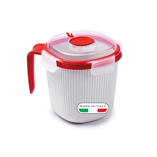Snips Bol Soupe Micro Ondes, Tasse pour boissons chaudes et soupes pour micro-ondes, Boite a The 0,70 LT, 14,5 x 14,5 x 12 cm, Couleur Blanche et Rouge, Made in Italy