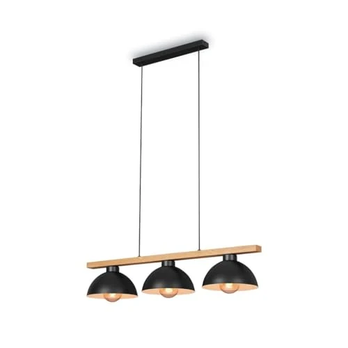 BRILONER - Suspension rétro, lampe suspendue vintage, 3 x E27, max. 40 W, métal et bois, noir, 980 x 250 x 1035 mm