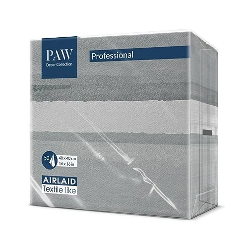 PAW - Airlaid Servetten (40 x 40 cm) I 50 Stuks I Bruiloft en Verjaardag Decoratie I Ideaal voor Bruiloften, Communies, Recepties I Elegant Tafeldecoratie I Kleur: Vloeibaar grijs
