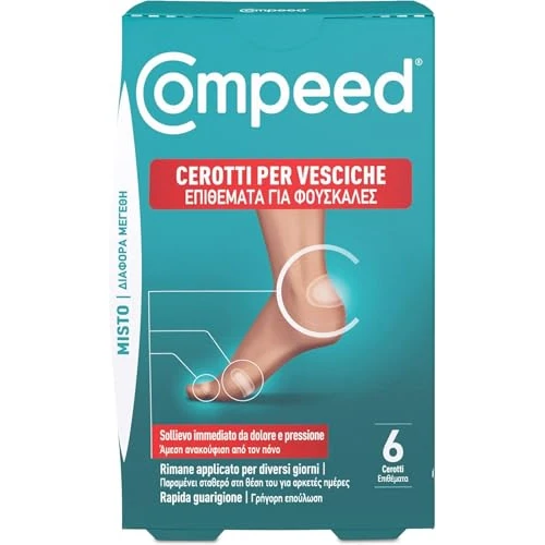 Offerta a tempo: COMPEED Cerotti per vesciche. Lunga durata e resistenti all'acqua- Pack misto, 6 Cerotti. Pack 100% plastic free - 36% da 10.99 € a 6.99 €