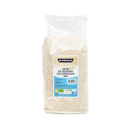 Oltresole, Graines de sésame biologiques 1 kg, Graines oléagineuses brutes biologiques, Sésame blanc décortiqué naturel, non grillé, source de calcium et de fer, Ideal Family Pack