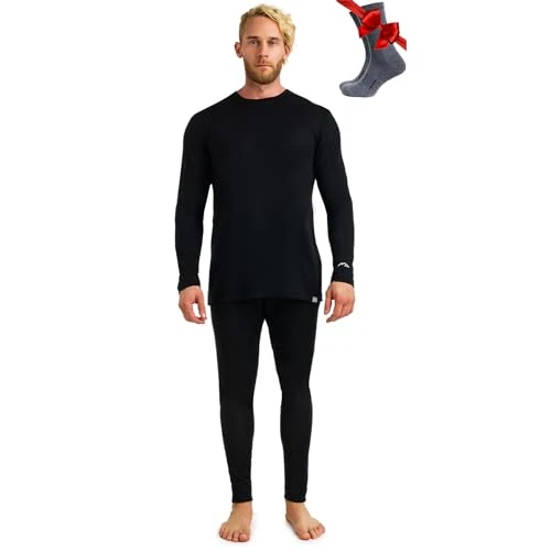 Limited-time offer: Merino.tech Merino Wool Base Layer Men Set - Merino Thermal Underwear Mens Top and Bottom Lightweight, Midweight, Heavyweight (Small, 165 LITE Black) from 78.99 GBP to 78.99 GBP (save 0%)