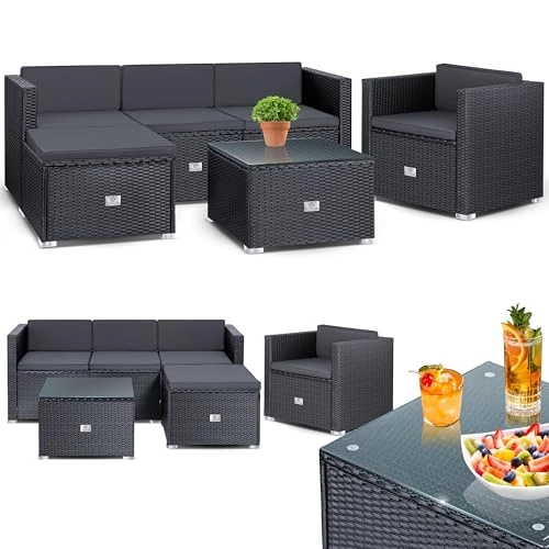 Oferta limitada: KESSER® Polyrattan Lounge Aruba, Juego de jardín para 4-5 Personas, Conjunto de Muebles de jardín, Grupo de 3 sofá de jardín, sillón, Taburete y Mesa Auxiliar con Cojines de Asiento de 278.80 EUR a 278.80 EUR (ahorro 0%)