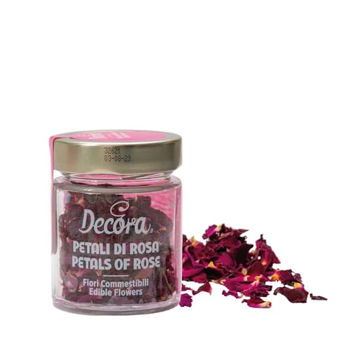 DECORA, 0201010 Flores Comestibles, Pétalos de Rosa Comestibles, Ideales para Decorar todo tipo de Preparaciones Culinarias, Apto tanto para Platos Dulces como Salados, Envase de 4 gramos.