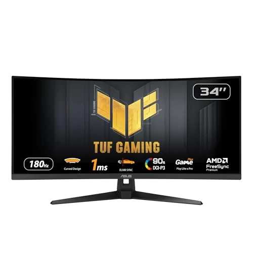 Offerta a tempo: ASUS TUF Gaming VG34VQ3B Monitor Gaming Curvo da 34” pollici WQHD (3440x1440), 180Hz ELMB SYNC, FreeSync Premium, Tempo di Risposta 1ms, 90% DCI-P3, DisplayWidget Center - 26% da 359.00 € a 265.00 €