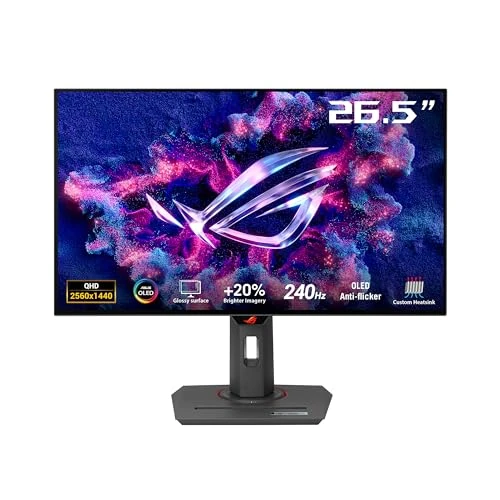 Offerta a tempo: ASUS ROG Strix OLED XG27AQDMG Monitor Gaming WOLED Lucido da 27” pollici (26,5), 1440p e 240 Hz, Tempo di Risposta 0,03 ms, Anti-sfarfallio e OLED Care, G-SYNC, 99% DCI-P3, DisplayWidget Center, Nero - 36% da 799.00 € a 512.00 €