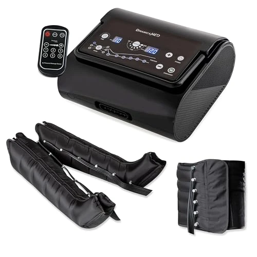 Dinamicamed ® Premium 6.0 Professional Digital Compact Lymphatic Drainage Pressotherapy, Home Pressotherapy with 6 Work Programs, 6 Air Chambers with 2 XL Leg and Abdominal Band