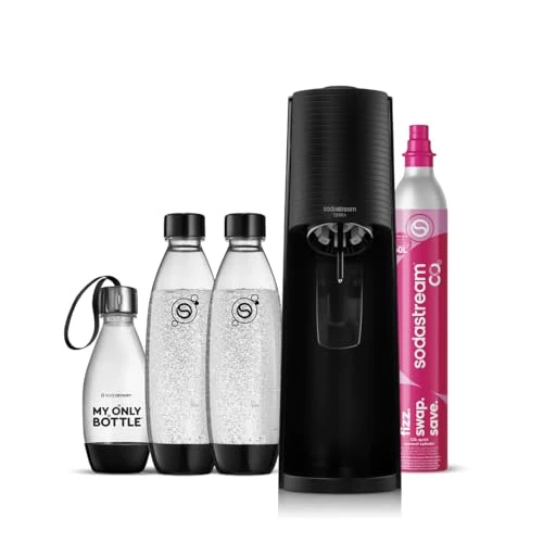 Offerta a tempo: SodaStream Gasatore d’acqua Terra Nero include cilindro di Co2 per realizzare fino a 60 Litri di acqua frizzante, inclusa due bottiglie da 1 L e una bottiglia da 0,5L lavabili in lavastoviglie - 27% da 95.66 € a 69.99 €