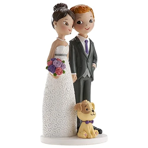 Offerta a tempo: Sposini per Torta Matrimonio "Sposi con cane" - 18 cm di altezza – Cake topper Matrimonio in Resina - Statuine Sposi per torta Nuziale – Base adatta al contatto alimentare - 12% da 19.99 € a 17.64 €