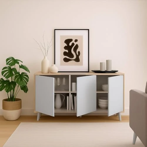 Oferta limitada: Dmora Credenza Weddell, Buffet da soggiorno, Madia da salotto, Dispensa da cucina, 154x40h72 cm, Rovere e Bianco de 289.99 € a 289.99 € (ahorro 0.00%)