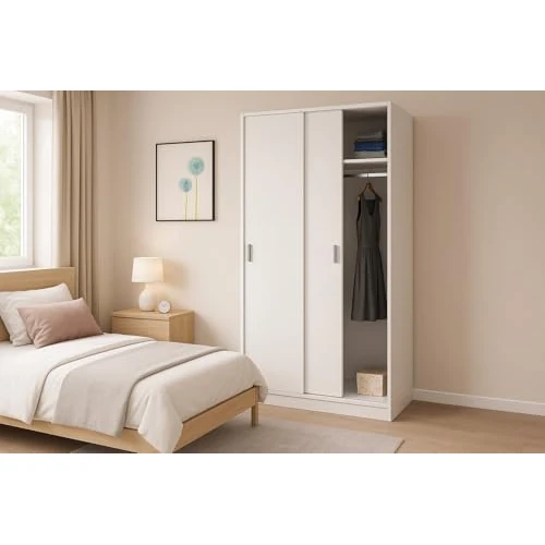Limited offer: Dmora - Lansing 2 Door Wardrobe, Bedroom Wardrobe, Cabinet with Shelf and Clothes Rail, 100 x 50 x 200 cm, White from 214.99 EUR to 214.99 EUR (save 0%)