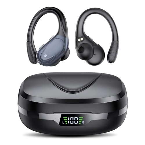 Offre limitee: Ecouteurs Bluetooth sans Fil Sport, 60H Casque Bluetooth 5.3 avec CVC8.0 Antibruit, Ecouteurs sans Fil avec 4 ENC Mic, IPX7 Étanche Oreillette Bluetooth, Écouteurs Bluetooth pour Running Noir de 79.99 EUR a 27.85 EUR (economie 65%)