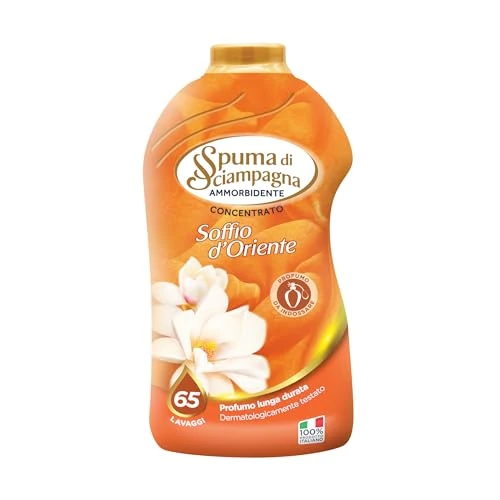 Offerta a tempo: Spuma di Sciampagna - Ammorbidente Lavatrice Liquido Fragranza Soffio d'Oriente, Formula Concentrata Neutralizza Odori Efficace Anche a Basse Temperature - 1300 ml - 65 Lavaggi - 35% da 3.69 € a 2.39 €