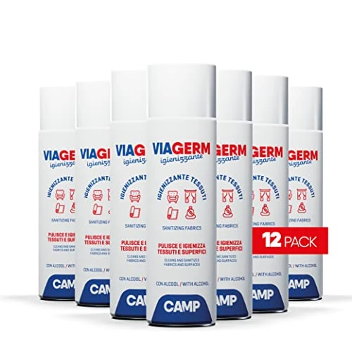 Offerta a tempo: CAMP Viagerm Igienizzante Tessuti - Spray Igienizzante Tessuti Sintetici, Naturali e Superfici, Formula a Base d'Alcool, Rimuove Sporco e Germi ed Evapora Velocemente Senza Lasciare Residui, 12x500ml - 0.00% da 103.37 € a 103.37 €