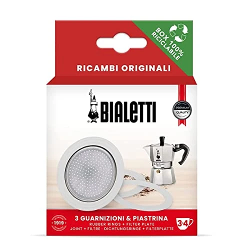 Bialetti Ricambi, Includes 3 Gaskets and 1 Plate, Compatible with Moka Express, Fiammetta, Break, Happy, Dama, Moka Melody, Alpina, Moka Timer and Rainbow (3/4 Cups)