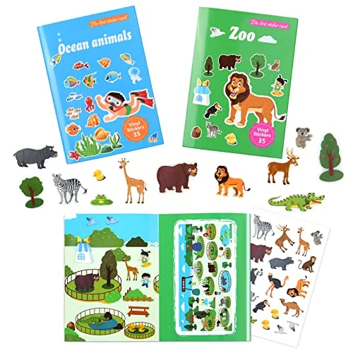 Offerta a tempo: Vicloon Libro di Adesivi, 2 Pezzi a Colori Copertina Flessibile con 70 Adesivi Riutilizzabili, Essere Attaccato a Libri di Adesivi, Finestre, Tazze, ECC (Mondo Marino e Zoo) - 40% da 9.99 € a 5.99 €