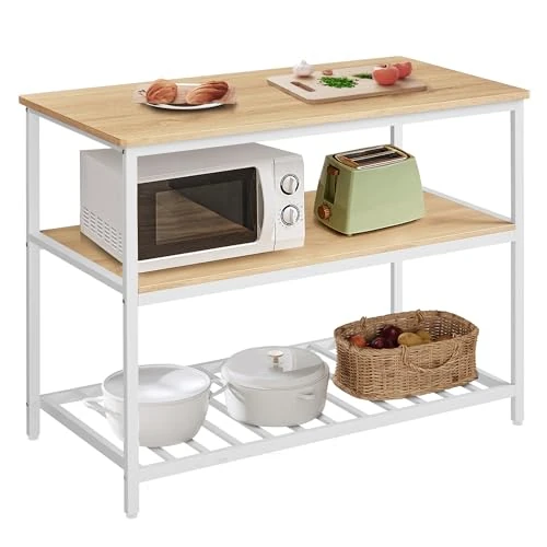 Limited offer: VASAGLE Kitchen Island with Large Worktop, 3 Tier Kitchen Shelf, Steel Frame, 60 x 120 x 90 cm, Modern Style, Easy Assembly, Colour: Oak and White KKI001W09 from 99.99 EUR to 79.49 EUR (save 21%)