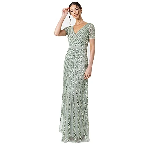 Offerta a tempo: Maya Deluxe Maxi Womens Ladies Embellished Sequin Dress Long Short Sleeve V Neck High Empire Waist A Cut Shiny Prom Weddin, Vestito per Damigella d’Onore Donna, Green, 28 - 59% da 160.00 € a 65.13 €