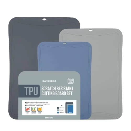Offerta a tempo: BLUE GINKGO Tappetini da Taglio TPU [Set di 3] – Taglieri da Cucina Flessibili, Antigraffio e Durevoli Made in Korea (Grigio Scuro, Grigio Chiaro, Blu) - 0.00% da 29.99 € a 29.99 €
