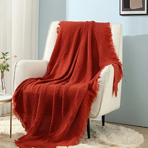 Oferta limitada: CREVENT - Manta Decorativa con diseño a Cuadros para el sofá, la Silla, la Cama o para Viajes, cálida, Ligera, Suave y cómoda, para Todas Las Estaciones, (127 X 152 cm, Color Naranja Rojizo) de 16.36 € a 16.36 € (ahorro 0.00%)