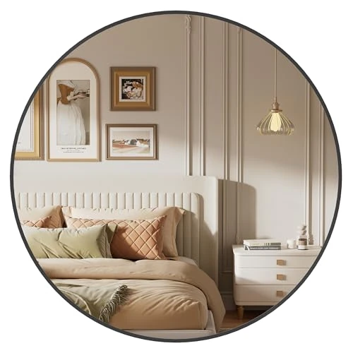 Offre limitée : SONGMICS Miroir Rond, Miroir Mural, Diamètre 61 cm, Cadre en Métal, Facile à Installer, pour Salle de Bain, Salon, Chambre, Entrée, Couloir, Noir d'encre LWM102B01 de 45.99 € à 42.29 € (8% de remise)