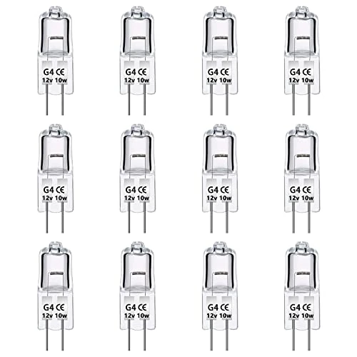 Caldarax 12 Stück G4 10W Halogenglühbirne 12V, Dimmbar 2700K Warmweiß, 140LM, 2 Pin Halogen Stiftsockellampe, G4 Halogenlampen 10 Watt, für Kronleuchter, Dunstabzugshauben, Schrankbeleuchtung
