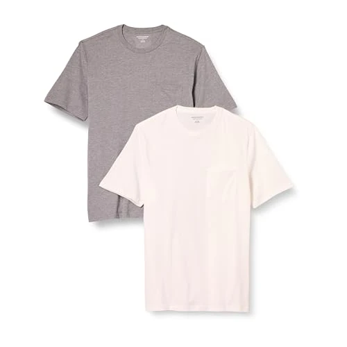 Offre limitée : Amazon Essentials T-Shirt Col Rond à Une Poche et Manches Courtes Homme, Lot de 2, Blanc/Gris Chiné, S de 17.10 € à 17.10 € (0.00% de remise)