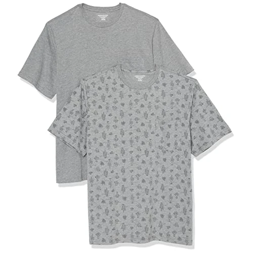 Limited-time offer: Amazon Essentials Men's Short-Sleeve Crewneck Pocket T-Shirts, Pack of 2, Cactus Print/Grey Heather, M from 9.82 £ to 9.82 £ (save 0.00%)