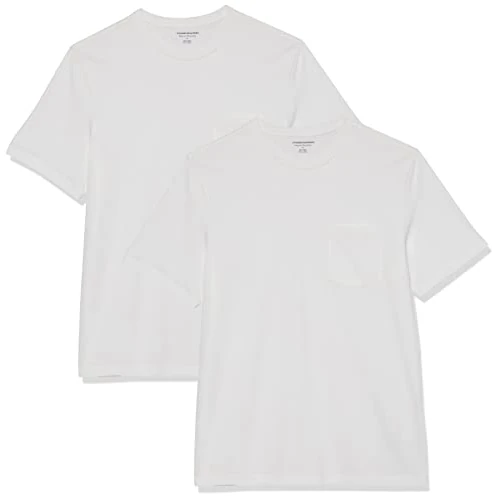 Zeitlich begrenztes Angebot: Amazon Essentials Herren Kurzärmeliges T-Shirt mit Rundhalsausschnitt und Tasche, 2er-Pack, Weiß, XL von 17.20 € auf 17.20 € (0.00% Rabatt)