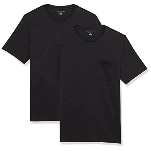 Zeitlich begrenztes Angebot: Amazon Essentials Herren Kurzärmeliges T-Shirt mit Rundhalsausschnitt und Tasche, 2er-Pack, Schwarz, XS von 15.80 € auf 15.80 € (0.00% Rabatt)