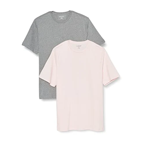 Amazon Essentials Męski T-shirt z krótkim rękawem i okrągłym dekoltem, 2 sztuki, szary wrzosowy/jasnoróżowy, rozmiar L