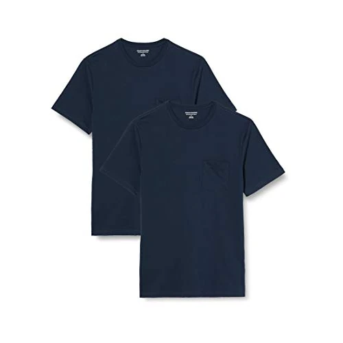 Amazon Essentials T-shirt coupe droite à encolure ronde et manches courtes, avec poche Homme, Lot de 2, Bleu Marine, XL