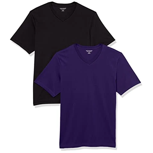 Offerta a tempo: Amazon Essentials Maglietta a Maniche Corte con Scollo a V Uomo, Confezione da 2, Nero/Porpora Scuro, 6XL Plus - 0.00% da 14.08 € a 14.08 €