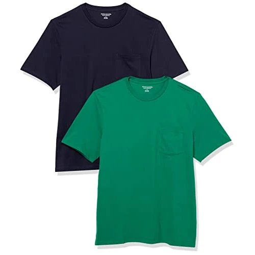 Offerta a tempo: Amazon Essentials T-Shirt Girocollo con Tasca a Maniche Corte Uomo, Pacco da 2, Blu Marino/Verde, L - 0.00% da 11.56 € a 11.56 €