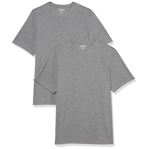 Amazon Essentials T-Shirt da Uomo, 100% Cotone e Misto Cotone, vestibilità Regolare, Girocollo a Maniche Corte, Confezione da 2, Grigio mélange, Taglia 4XL