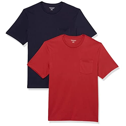 Limited-time offer: Amazon Essentials Men's Short-Sleeve Crewneck Pocket T-Shirts, Pack of 2, Navy/Dark Red, XX-Large from $13.70 to $3.88 (save 71.68%)