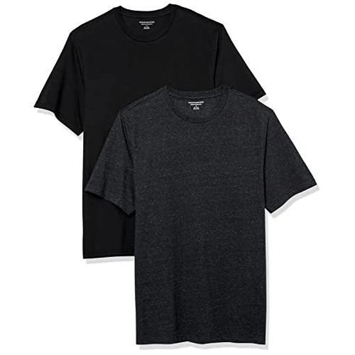 Oferta limitada: Amazon Essentials Camiseta de Cuello Redondo de Algodón, Manga Corta, Corte Clásico Hombre, Pack de 2, Carbón Mezcla/Negro, M de 12.40 € a 10.28 € (ahorro 17%)