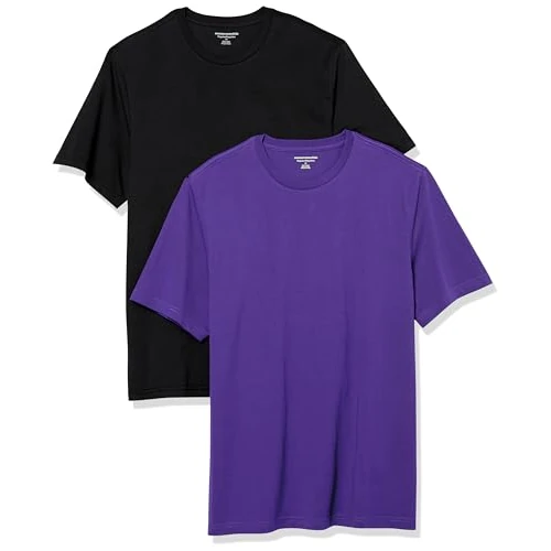 Amazon Essentials Men's T-Shirt Regular-Fit Short-Sleeve Crewneck, Pack of 2, Black/Dark Purple, X-Large